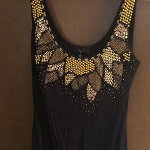 Sleeveless Black dress with gold beading